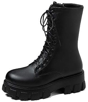 EGSDMNVSQ Stivaletti Donna Punk Gotico Stivali Con Plateau Tacco Spesso Stivali Con Lacci Rotondi Stivali Da Moto Autunno Stivali Invernali