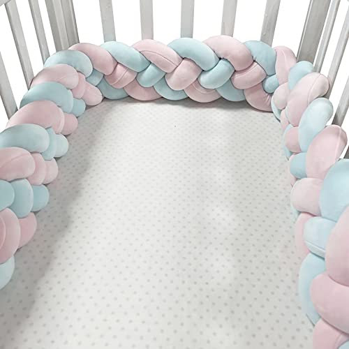 PTKG Bettschlange Geflochten Kopfschutz Gestrickt Knotenkissen Ideal Als Bettumrandung Kantenschutz für Schlafzimmer Bettrolle Zierkissen Geknotetes Seitenschläferkissen,Pink+Blue,4.5m