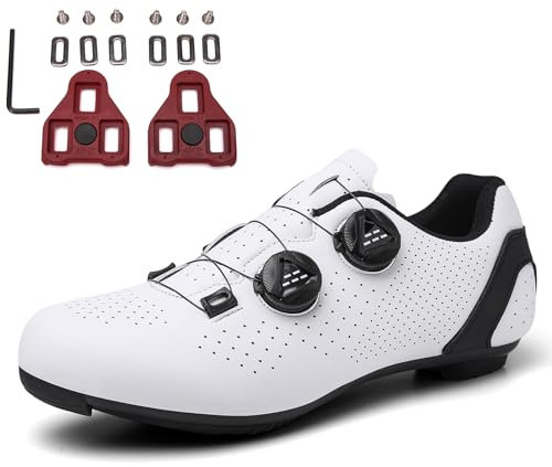 PENXZT Herren Damen Fahrradschuhe Rennradschuhe Kompatible mit Peloton Look SPD SPD-SL Delta Lock Pedal Reitschuhe, Rennrad Schuhe Entsperren Schuhe,Weiß,42 EU