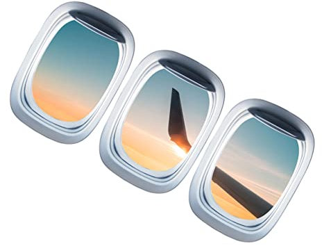 MAGICLULU 3D Flugzeugfenster Aufkleber - Wand & Fenster - Multicolor - Modern - Kreativ - Abziehbar - Matt - Polyvinylchlorid - 3 Stück - Rechteckig - Flugzeug und Wolken