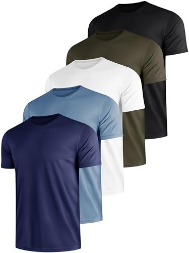 E-LIINJOYE 5 Pack T Shirts for Men Quick Dry Short Sleeve Sport Shirts Moisture Wicking Active Athletic Gym Running Tops Mens Work Shirts,3XL 5P3
