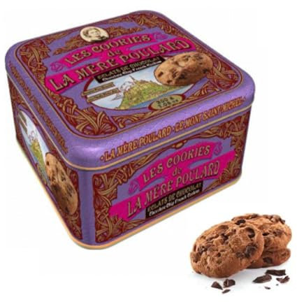 LA MERE POULARD La Mère Poulard Galletas Chocolate Mantequilla Salada Lata Galletas Francesas Mantequilla Copos Chocolate con Mantequilla - 200 Gr Lata Regalo Galletas Adornos Morados