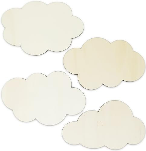 4 x Wolken aus Holz ideal für Schlafzimmer oder Tür Dekoration (30cm (4er Set))