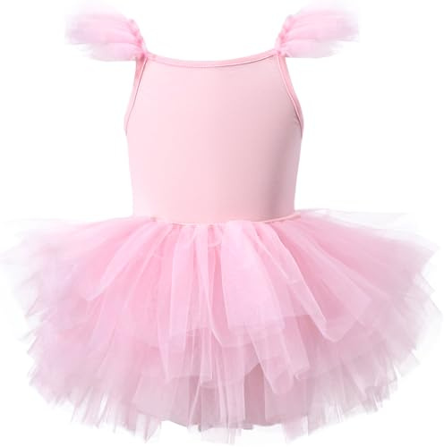 AIEOE Vestido de Tutú de Danza Clásica Niña Sin Mangas de Ballet Caballo con Botón para Niñas 2-4 Años Rosa B01