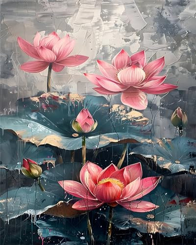 TISHIRON Rosa Schläfer Malen nach Zahlen Erwachsene, Lotus Malen nach Zahlen, Malen nach Zahlen de Pinsel und Acrylfarbe, 16X20Inch Keine Flammen Malen nach Zahlen Erwachsene Familie Freundes