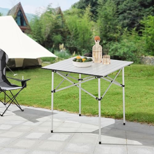 [en.casa] Campingtisch Castilenti Klapptisch Gartentisch Aluminium klappbar quadratisch Outdoor-Tisch faltbar 70 x 70 x 70 cm Silberfarben