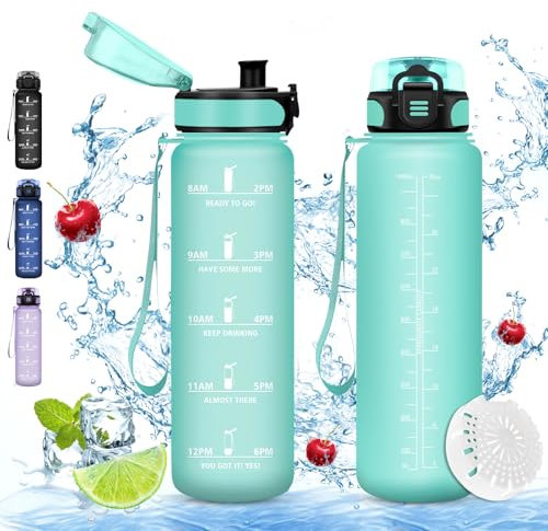 Vikaster Botella agua, 1000ml Botella, sin BPA, Botella Agua con Filtro, Botella agua reutilizable, para Niños, Deporte, Running, Gimnasio, Bicicleta