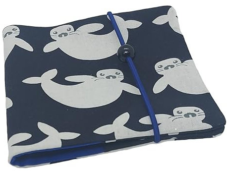 Pixi Buchhülle Kleinbuchhülle farbige Tiermotive, Hülle für Pixibücher unterwegs Handmade by die-kreative-fee (Robbe)