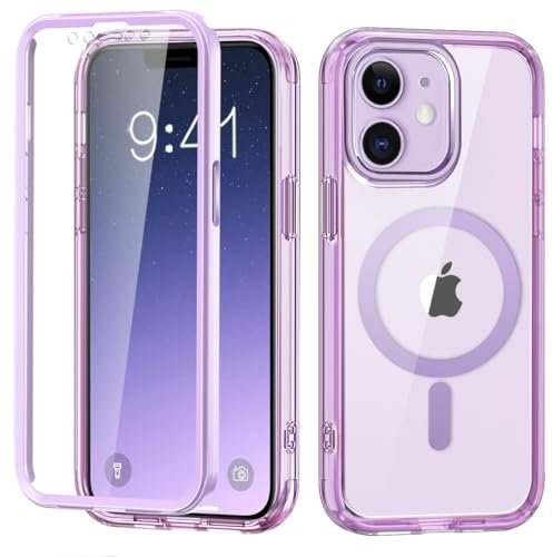 Sawiqpd for iPhone 16 Case with Built-in Screen Protector & Support Wireless Charging, 360 Full Body Protective Cover Shockproof Clear Soft TPU Bumper for iPhone 16 Phone Case 6.1, Light Purple