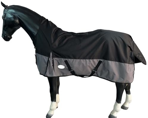Equitack 600D Regendecke Pferd, 125cm | 0g Regular Fliegendecke Pferd 2-in-1 | wasserdichte Outdoordecke Pferd | Schwarz/Grau