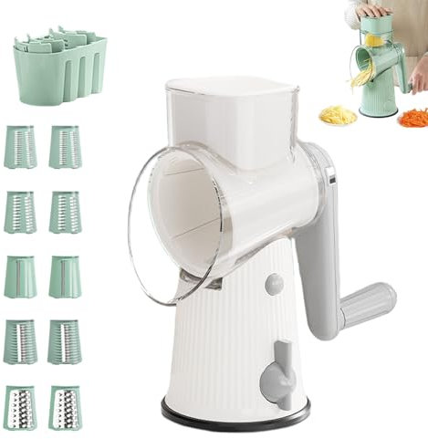 Sustease Rotary Cheese Grater with Handle, Sustease Rotary Cheese Grater, 5 in 1 Rotary Cheese Grater Vegetable Slicer (White)