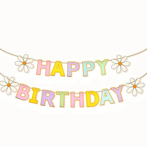 Gänseblümchen Happy Birthday Banner, Gänseblümchen Boho Banner Party Dekorationen, Groovy Party Dekorationen Frühling Gänseblümchen Blume Papier Banner, Gänseblümchen Geburtstag Party Dekorationen