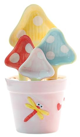 Cute Measuring Spoons Set - 4 Size Ceramic Measuring Cups and Spoons Set in Pot | Cute Measuring Spoons Set for Kitchen- Housewarming -Decor