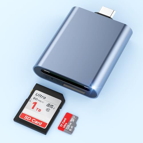 2-in-1 USB-C SD Kartenleser & Micro SD Card Reader Aluminium, USB3.0 5Gbps Typ C SD Adapter Kartenlesegerät SD Karten Adapter Micro SD Kartenleser für iPhone 16 15/Galaxy S24 S23 S22/iPad Pro/iPad Air