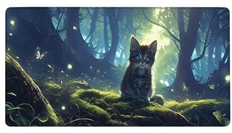 Gaming Tapis de Souris Chat Tapis de Souris XXL 1000x500X0.3MM Grand Tapis de Souris forêt Désign Tapis Souris Gaming Accessoire pour Améliore la Précision et la Vitesse pour Gamer, PC, MacBook -6658