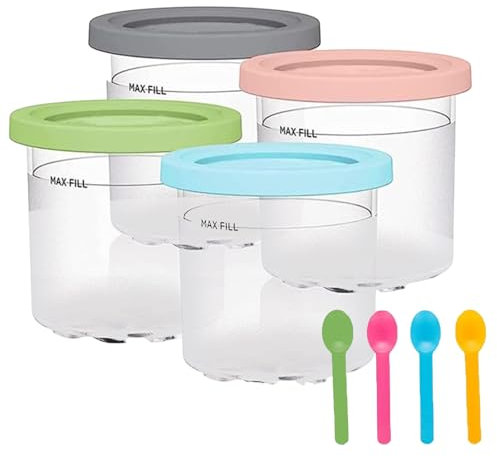 4 Pcs Kompatibel Mit Ninja Creami Deluxe BehäLter Eis Becher BehäLter Deluxe Becher Kompatibel Mit Ninja Nc300eu Eis Becher Kompatibel Mit Ninja Xskplid2cd Pints、Nc299am C300s Series,Mit 4 LöFfeln