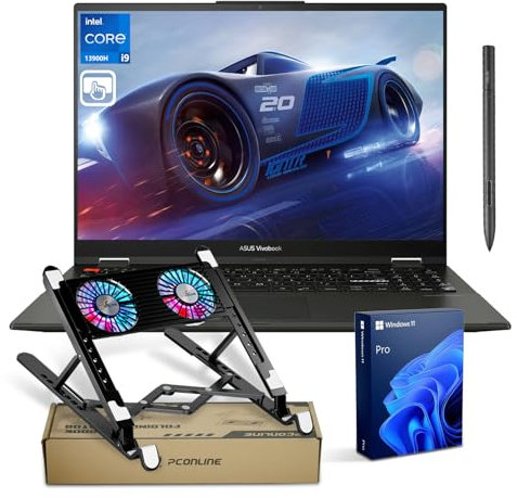 ASUS Vivobook Pro S 16 Flip Convertible Laptop 2 en 1, pantalla táctil WUXGA de 16 pulgadas, Intel i9-13900H, 40GB RAM, 2TB SSD Pen 2.0 SA203H, paquete con radiador plegable PCO, enfriador para laptop