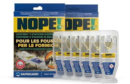 NOPE! Boîtes Appât Anti-Fourmis 2 x 3 – Pièges Intérieur & Extérieur – Gel à Effet Retardé – Élimine la Fourmilière