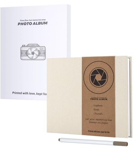 JAECU Álbum de Fotos Autoadhesivo 22x18cm, Álbum de Recortes de Lino DIY Scrapbook 40 Páginas Blancas, Regalos de Boda Aniversario Cumpleanos (Beige)