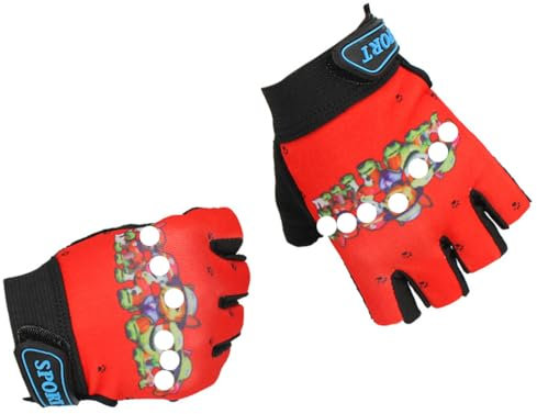 HSKRKOW 1 Par Guantes Bici Niños,Cachorro Guantes De Ciclismo De Medio Dedo,Guantes De Ciclismo Niñas Y Niños, 4-12Years Guantes Bicicleta para Infantil MTB BMX Carretera Montaña(Rojo,B)