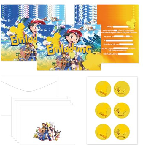 NEUNEL Einladungskarten Kindergeburtstag,Deutsche Version Einladung Kindergeburtstag,12 davetiye, çocuk doğum günü + 12 zarf + 12 çıkartma, Alman versiyonu doğum günü davetiyeleri çocuklar