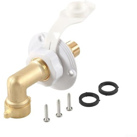 Brass Water Inlet Valve with Connector Adapter for RV Water Tank Filling (White)