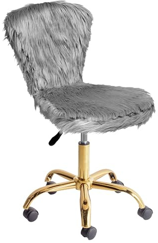 Beliani Elegant Swivel Office Chair Adjustable Height Faux Fur Grey Margate