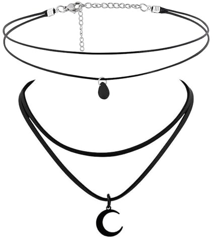 LIUYIDM Schwarze Doppelketten-Mondkette für Damen 2 Stück | Gothic Choker Mode Y2K Accessoires Retro Boho Halskette, Geeignet für Gothic-Mottoparty, Damenhalskette