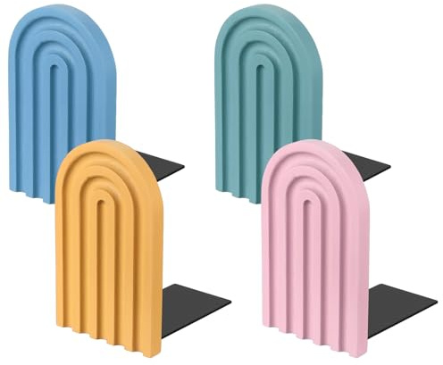 PATIKIL 4Pcs Serre-Livres en Arc Jaune/Rose/Bleu Ciel/Bleu Clair | Serre-Livres En Bois Antidérapants Pour Étagères Support Pour Livres Pour Maintenir Les Livres CD De Film Décoration