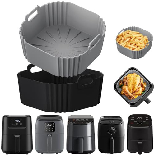 2 Stück Silikonform Heißluftfritteuse Airfryer Zubehör für Chefman 2L Mini/Cosori 2L/Midea 2L/aeco Cube 2.0, Wiederverwendbare Air Fryer Silikon Einsatz für 1L – 2L,Accesories Airfryer