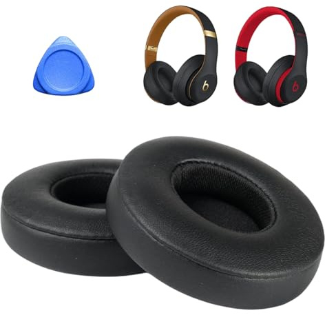 leruiyezs 1 para Almohadillas de Repuesto para Beats Solo 2 y Solo 3, Almohadillas de Espuma de Memoria, Cuero de Proteína Suave para Auriculares Beats, Reemplazo de Almohadillas para los Oídos,Negro