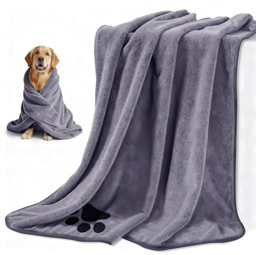 Blanlody 2 Pièces Serviette Chien, Serviette pour Chien 100 X 50 Cm Gris | serviette de toilette Extra Absorbante, Doux Séchage Rapide Microfibre pour Chats, Chiens ou Autres Animaux, M