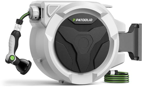 PATOOLIO 30+2m Retractable Garden Hose Reel, Auto Rewind, 180° Swivel | Keep Gardens, Cars and Patios Clean With 30m Reach, Self-Locking, Easy Auto Rewind and 10-Pattern Spray Nozzle