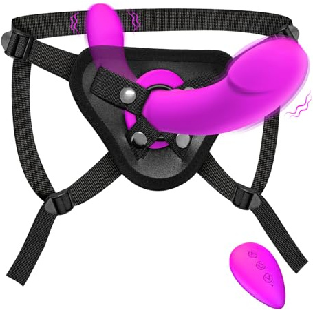 Vibrating Strap On Dildo - Double Ended Dildos Silicone Women Sex Toys, Strap-on Harness Remote Control Vibrator with 10 Vibration Modes, Lesbian Strap On Anal Fantasy Dildo Couple Sex Toy