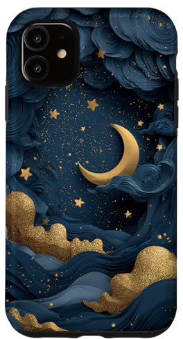 Crescent Moon and Stars in Night Sky Case for iPhone 11