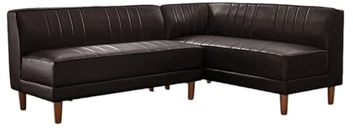 KIBONCY L-Shaped Faux Leather Booth Sofa with Retro Vertical Tufting, Easy Assembly Corner Sturdy & Comfortable Modular Design(6)
