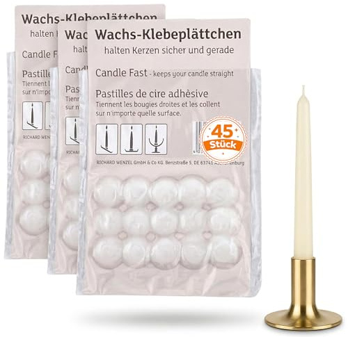 Alluvo Wachsklebeplättchen 45er Set für Kerzen wiederverwendbar | Sichere Befestigung für Kerzen auf vielen Oberflächen - ideal für Advent, Hochzeit, Tischdeko und den täglichen Gebrauch