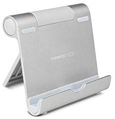 TERRATEC iTab S Silber, Smartphone & Tablet Multiwinkel-Ständer aus Aluminium, Für iPhone, iPad, Samsung Galaxy, Google Nexus und weitere, einstellbarer Betrachtungswinkel