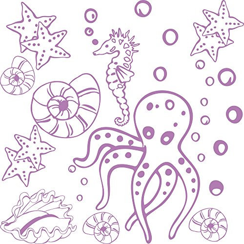 GRAZDesign Wandtattoo Meer Seepferdchen Muscheln Set Wandaufkleber Maritime Deko wasserfest - 042 flieder