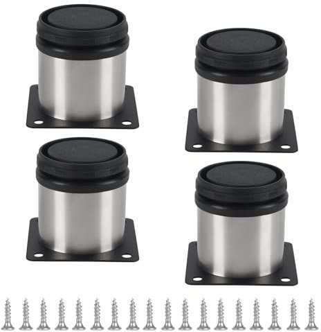 TamBee Furniture Cabinet Metal Legs Adjustable Stainless Steel Kitchen Feet Round Silver 50 x 60 x 60mm Pack of 4
