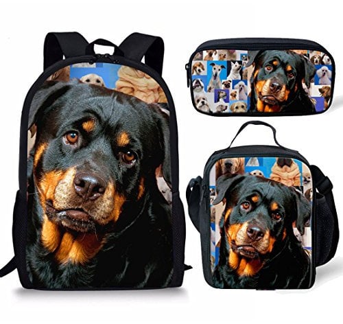 Showudesigns Grauer Druck Tier Hund Rucksack Schultasche für Teenager Jungen Mädchen, Farbe 3 Sets, M