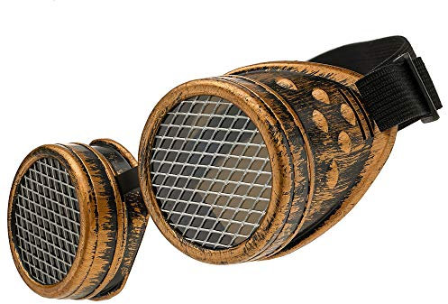 MFAZ Morefaz Ltd Schutzbrille Schweißen Sonnenbrille Welding Cyber Goggles Steampunk Goth Round Cosplay Brille Party Fancy Dress (Gold Grid)