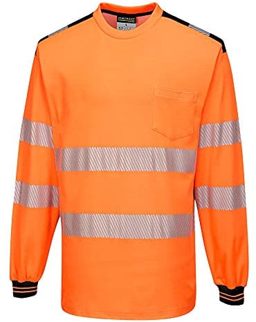 Portwest T185 Lightweight PW3 Hi-Vis Cotton Comfort T-Shirt L/S Orange/Black, 5X-Large