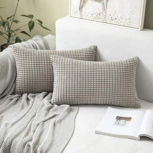MIULEE 2er Set Kissenbezüge Kordsamt Dekokissen Kissenbezug Sofakissen Dekorativ Couchkissen Kissenhülle Bezug Weich für Wohnzimmer Schlafzimmer 12x20 Inch, 30x50 cm Hellgrau