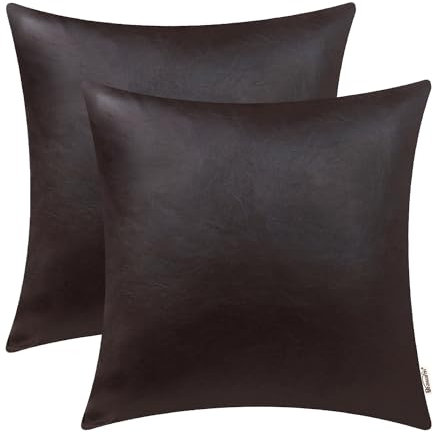 Brawarm 2 Stück Kunstleder-Kissenbezüge 55,9 x cm, Moden Boho Leder-Kissenbezüge, dekorative Kissen Couch für Wohnzimmer, Garten, Couch, Bett, Sofa, Stuhl, Dichtung braun