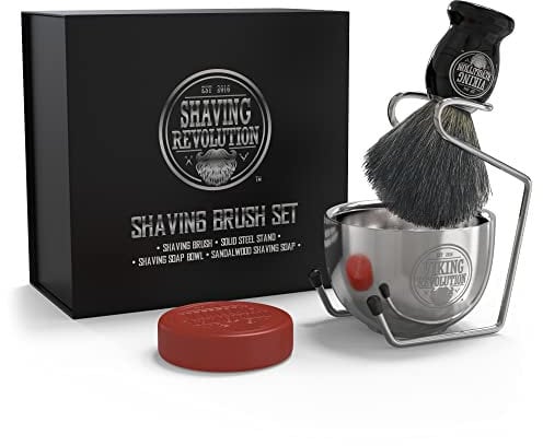 Viking Revolution Luxury Shaving Brush Set - Shaving Kit for Men Includes Badger Hair Shaving Brush, Shaving Soap, Stainless Steel Shaving Bowl, Safety Stand