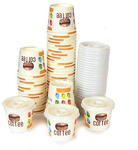 MEDAC Lot de 100 gobelets décoratifs 8 cl pour café + couvercle en carton blanc Paper Cup for Hot Drinks And Coffee with Cover
