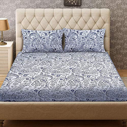 TRIDENT Spannbettlaken für Einzelbett: 100% Baumwolle, weiches und glattes Perkal-Gewebe, Tiefe Taschen passen bis zu 41 cm, 1 Spannbetttuch – Feather Tales 144 TC (Einzelbett, Agatha)