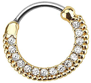 Taffstyle Segmentring Piercing Ring Clicker mit Glitzer Strass Kristall Septum Tragus Helix Ohr Nase Lippe Nasenring Nasenpiercing Gold Clear 1,6mm