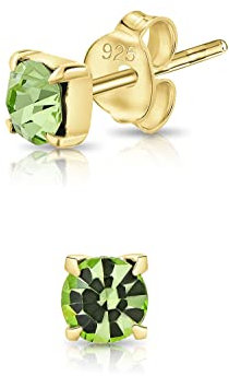 Orecchini Punto Luce Oro - Peridoto Quadrati Argento 925 Placcati Oro Con Brillantini Verdi 4 mm - Dorati Lobo Donna